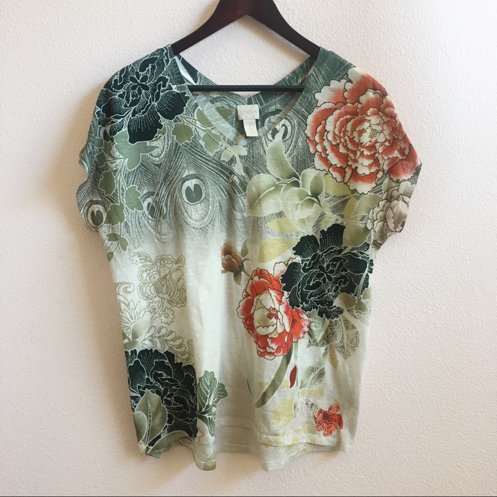 Chico’s v-neck tee with floral print - Picture 1 of 6